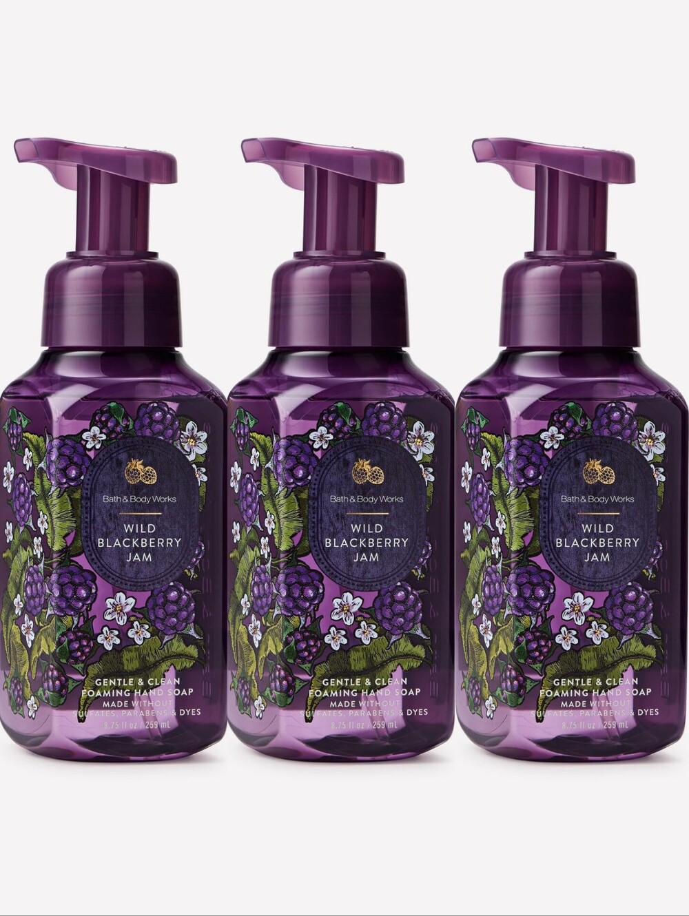 Bath & Body Works Wild Blackberry Jam Foaming Hand Soap Set of 3 NEW RARE